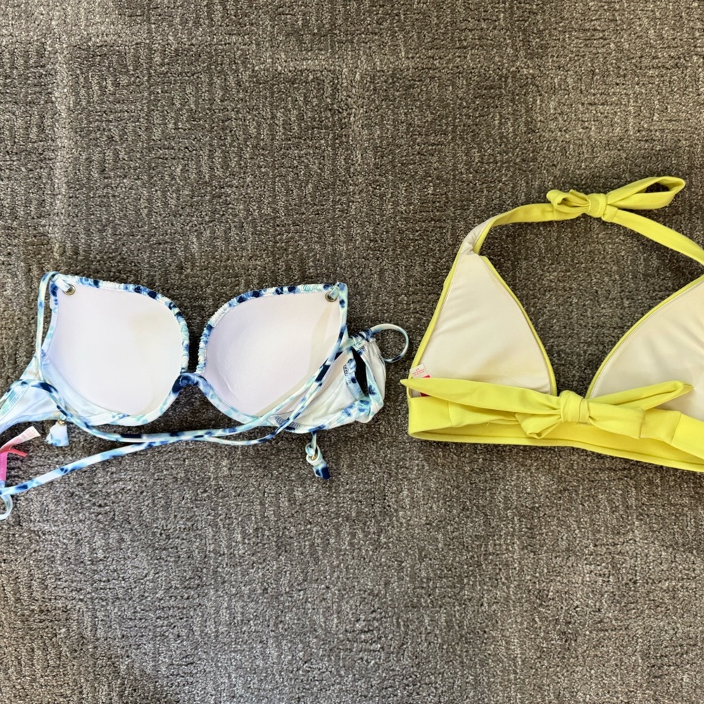 Victoria's Secret Bundle Padded bikini tops Blue and White Tie-Dye Bright yellow - Picture 2 of 8